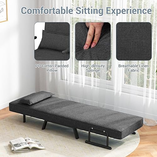 Miniatura 8 de KOMFOTT Sofá cama convertible 4 en 1 plegable con respaldo ajustable de 6 posiciones, tumbona tapizada con almohada extraíble, sofá reclinable de