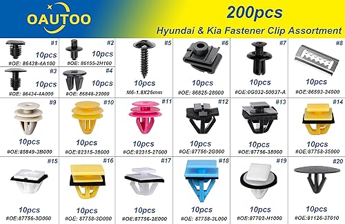 Miniatura 2 de OAUTOO 200 piezas para Hyundai & Kia Body Interior y Exterior Retenedor Clip Surtido