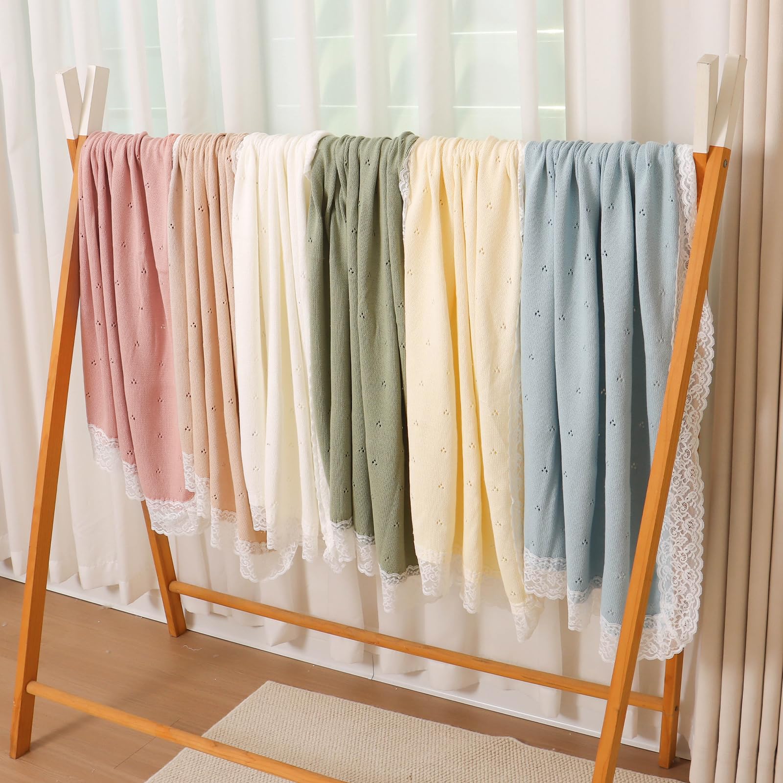 Hadetoto Coperta per neonati in morbido cotone lavorato a maglia all'uncinetto, coperta cellulare essenziale per neonati, ragazze e ragazzi, 82 x 102 cm (bianco)