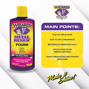 Wizards Metal Polish Cream Metal Renew - Cleans, Shines and Protects All Metals - Cream Fast-Cut Polish and Stainless Steel Cleaner - High Gloss Metal Polish - 8 oz