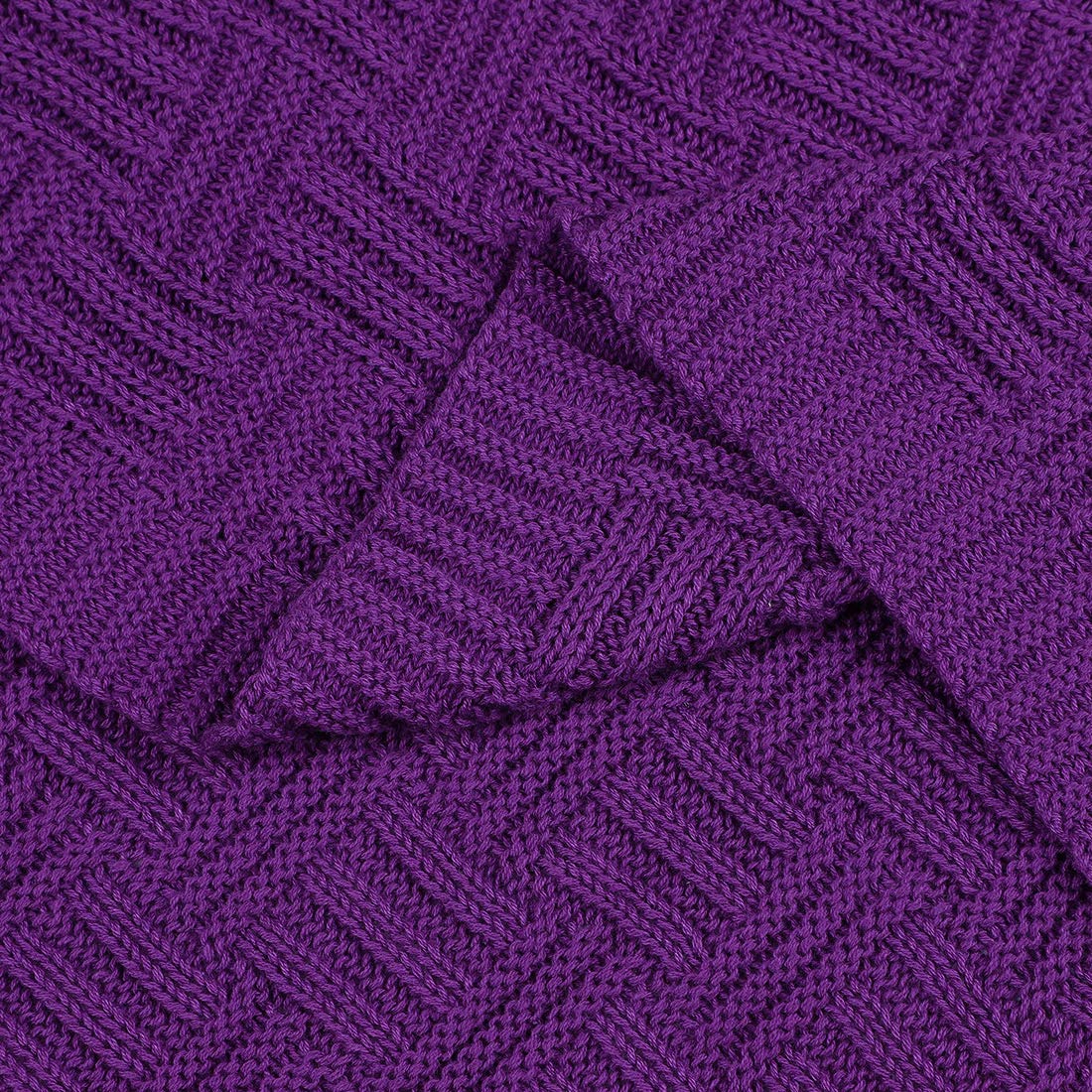 Sourcing Map Manta de punto trenzado 100% algodón, manta suave y ligera, manta de sofá texturizada, funda de sofá, mantas de punto decorativas, morado, 47 x 70 pulgadas