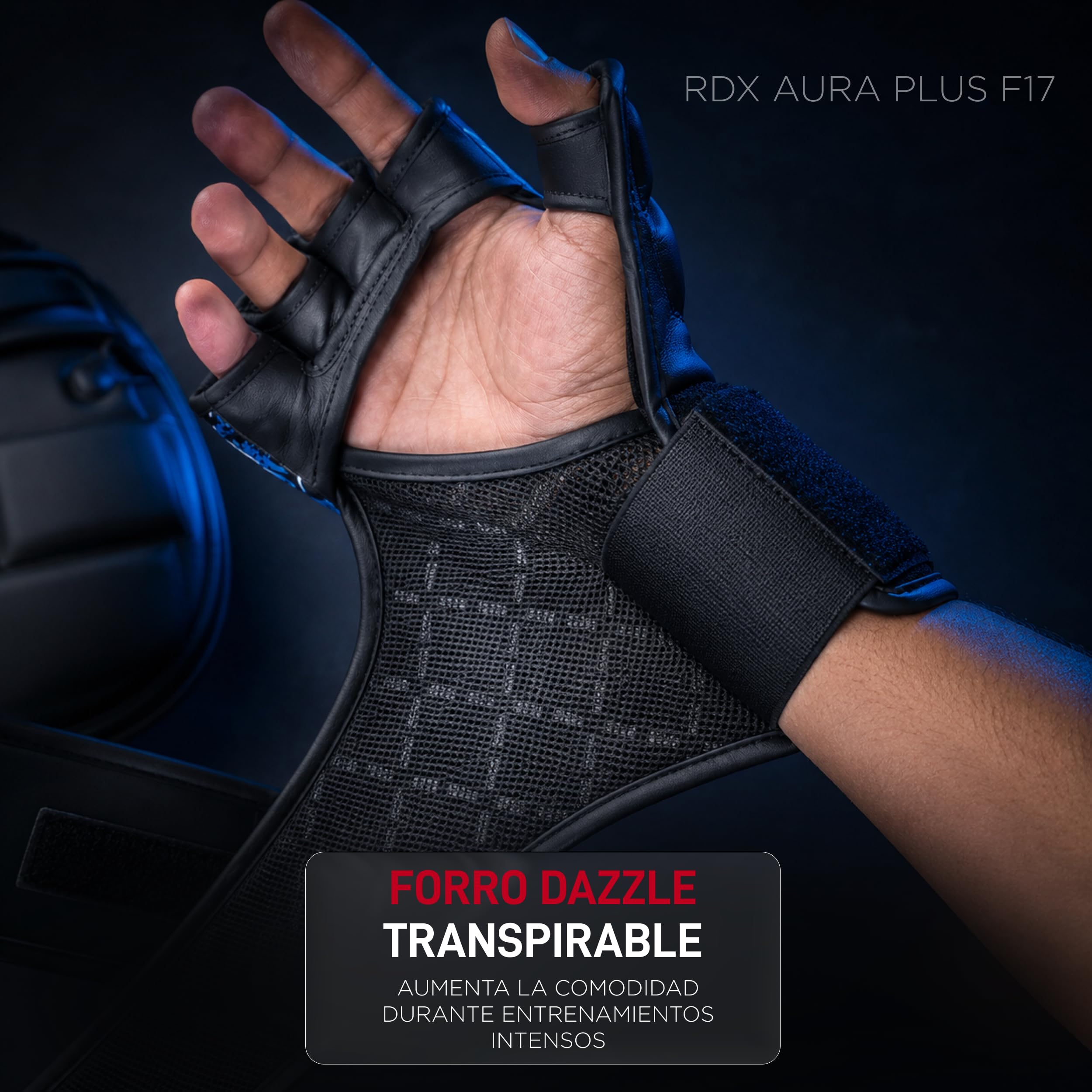 RDX Aura Plus F17 Guantes de Grappling para Hombre y Mujer, Guantes MMA con Palma Abierta, Guantes de Entrenamiento para Agarre, Sparring y Lucha en Suelo, Acolchado Amortiguador