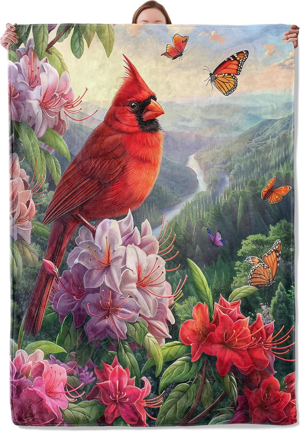 Cardinal and Butterfly Theme Blanket Gifts for Women Girls, Soft Warm Lightweight Flannel Throw Blankets for Living Room Home Sofa Travel Decor 50" x 60"