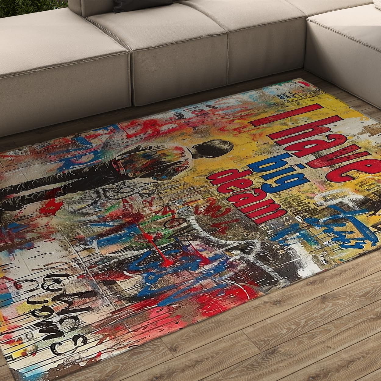Tapis street art antidérapant et lavable en machine pour chambre d'ado
