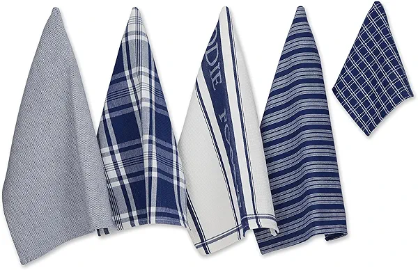 DII Everyday Collection Foodie Kitchen Set, Dishtowel & Dishcloth, Nautical Blue, 5 Piece