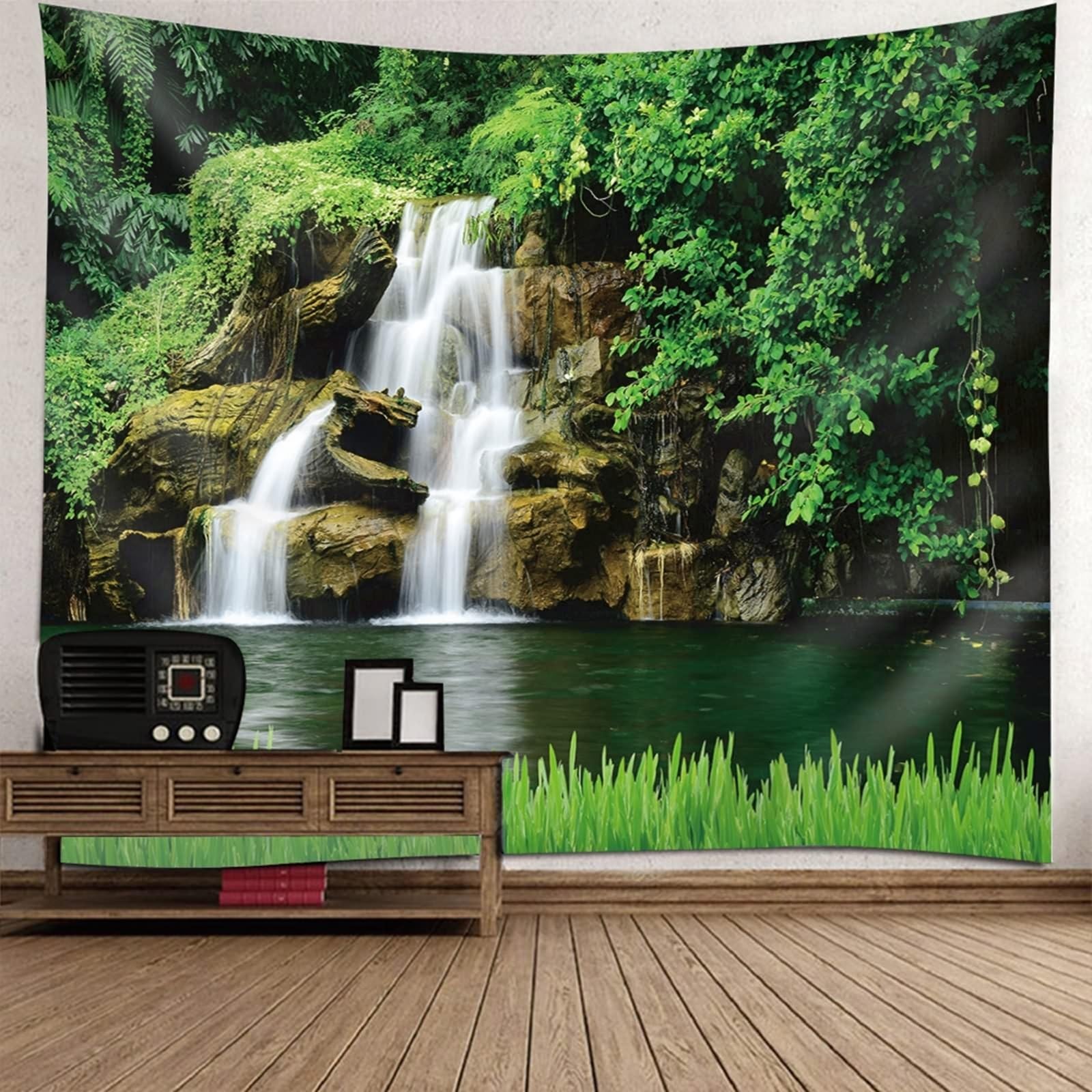 XL fototapeta las fototapeta rzeka w lesie zielony brązowy biały XL mikrofibra szer. 300 x wys. 300 x 256 cm
