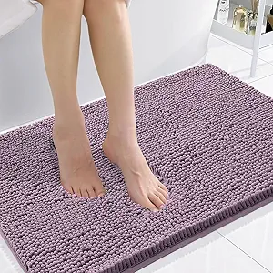 Smiry Luxury Chenille Bathroom Rugs 36x24, Extra Soft and Absorbent Shaggy Bath Mat, Machine Washable, Non-Slip Plush Carpet Runner for Tub, Shower, and Floor, Home Decor Accessories, Deep Plum