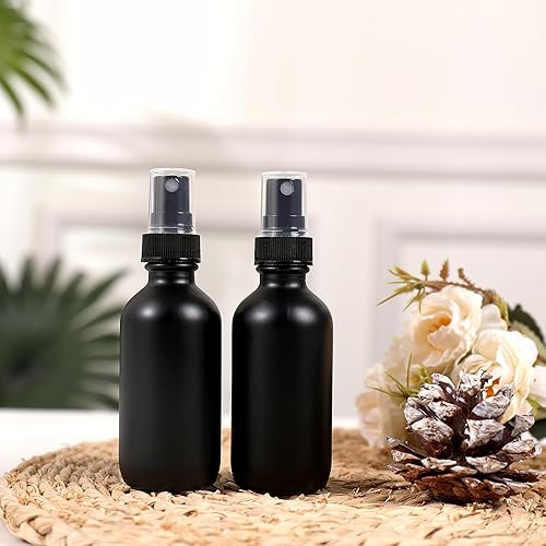 Miniatura 7 de Botella de spray pequeña de vidrio negro esmerilado de 2 onzas, 48 paquetes, pulverizador de niebla fina, botellas pequeñas transparentes,