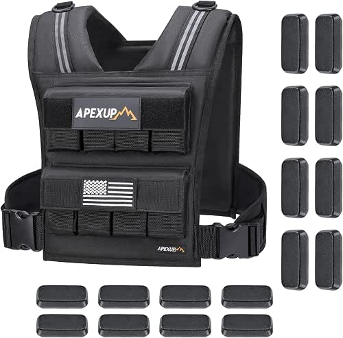 APEXUP Adjustable Weighted Vest Men 20lbs/30lbs/40lbs Weights with Reflective Stripe,