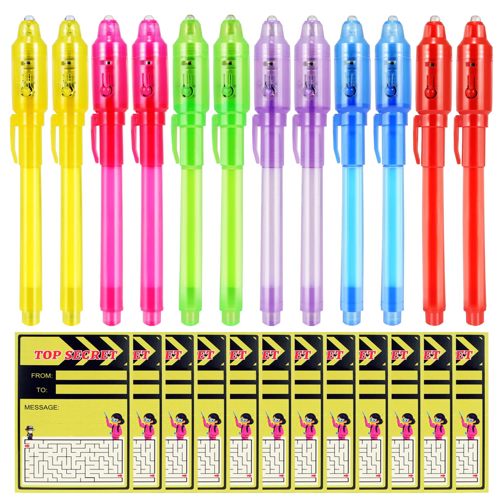 12 Pcs UV Pens with Invisible Ink, Word Search & Maze Activities Cards Included, Education & Party Favors - Fun for Kids' Birthday, Halloween, Christmas, Goodie bag stuffers