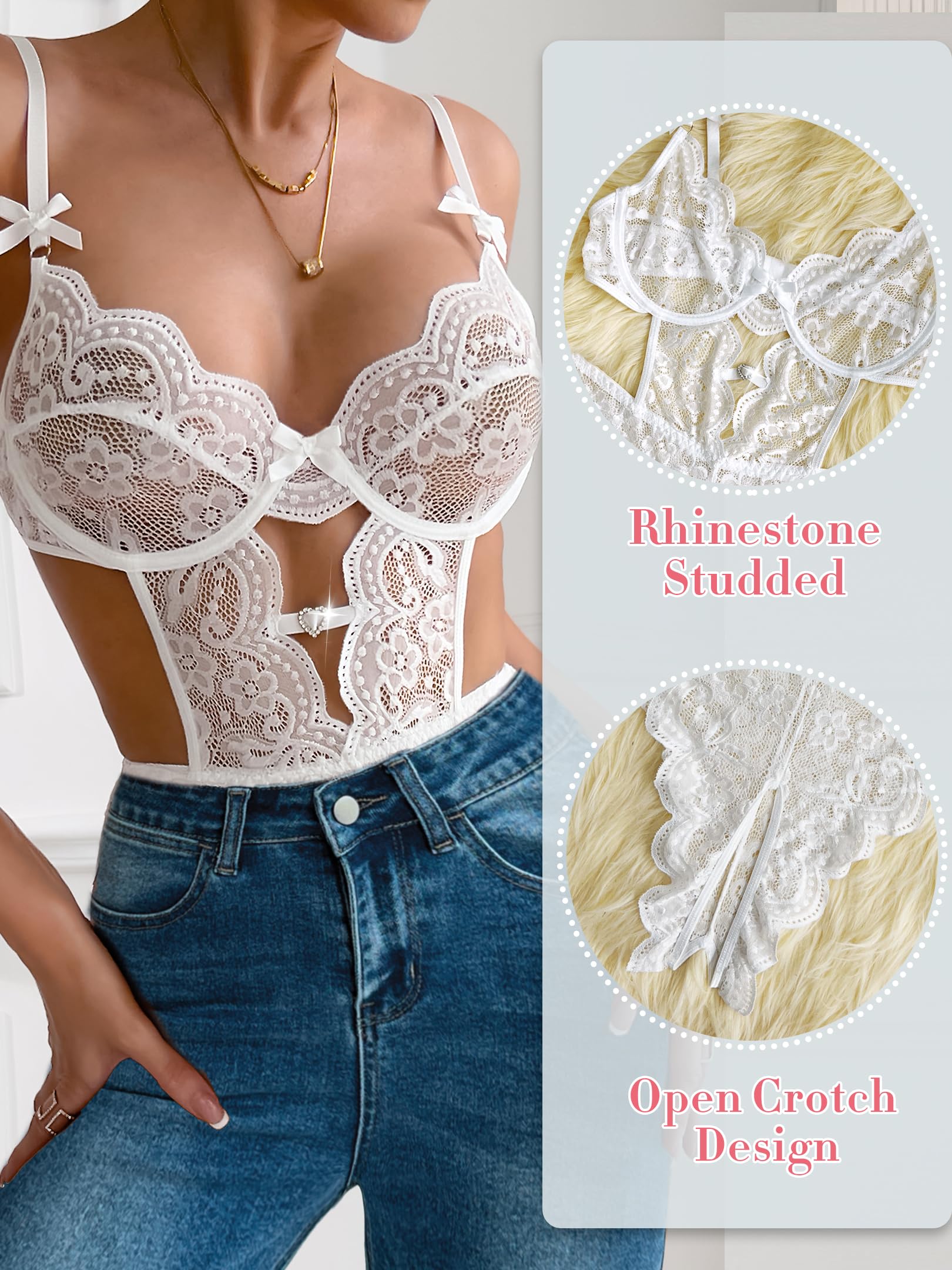 Dlsave Women Sexy Lingerie Set Lace Teddy Lingerie Detachable Mini Skirt Sets