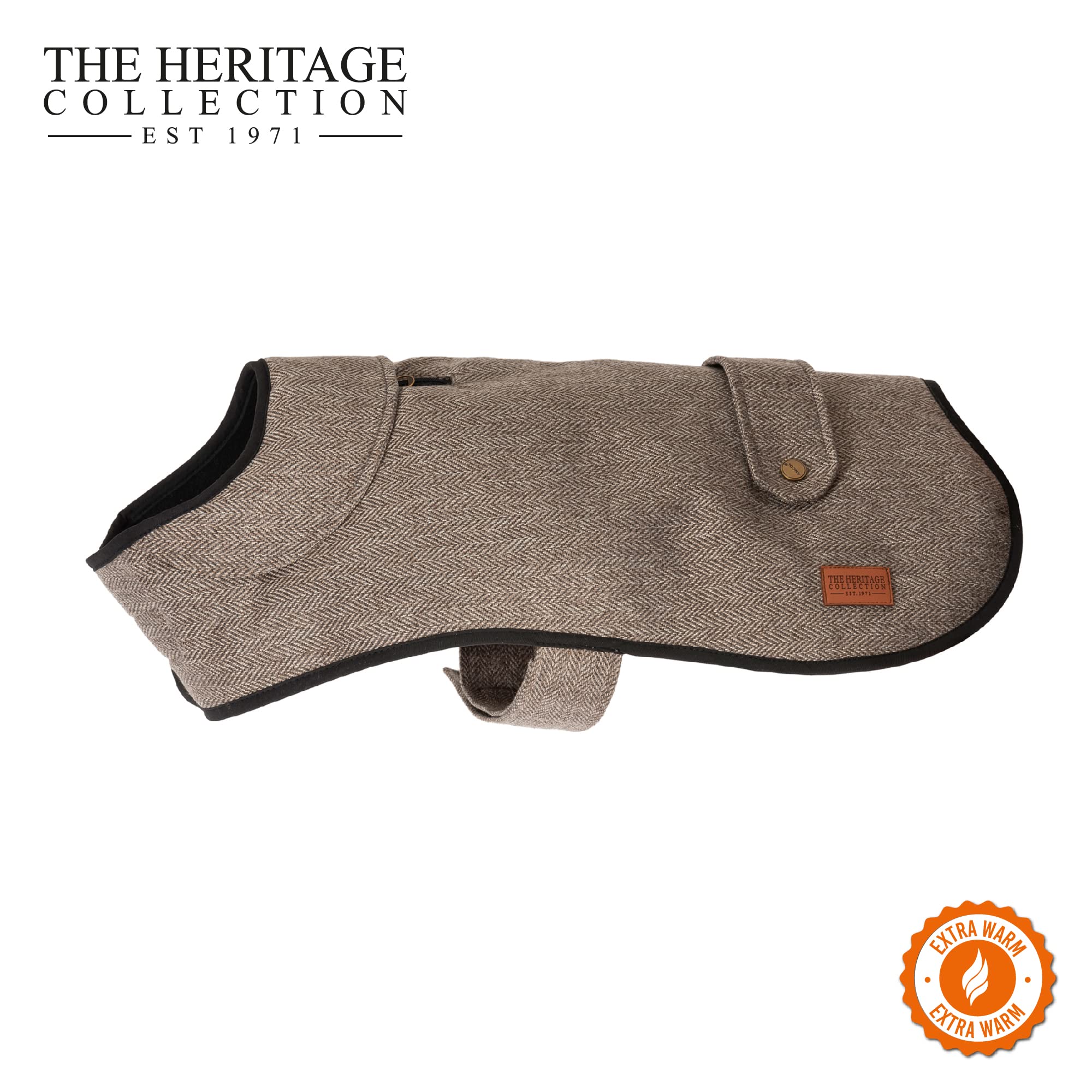 Ancol Heritage Herringbone Dog Coat, Brown Fleece Lined Pet Jacket with Harness Hole and Leg Straps - Image 2