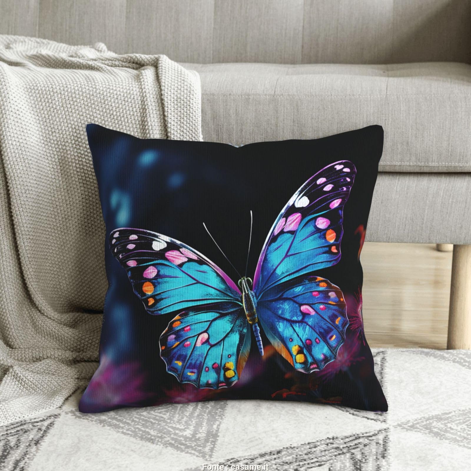 Housses de coussin 50,8x50,8cm velours côtelé imprimé papillon canapé lit