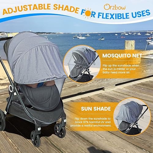 Miniatura 3 de Orzbow Mosquitera para bebé 2 en 1 con parasol UPF50+ para cochecito, cubierta de privacidad transpirable con cremallera bidireccional y bolsa de