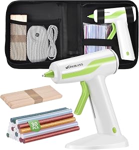 30PCS 0.28'' Hot Glue Gun and Sticks Set, Cordless Hot Glue Gun with 2Ah Rechargeable Battery, Smart Power-Off, Hot Glue Gun with Case,10PCS Wood Craft Sticks for Arts &Crafts, DIY | Smart Power-Off 2Ah Battery Power Mini Glue Gun W/ 30PCS Glue Stick