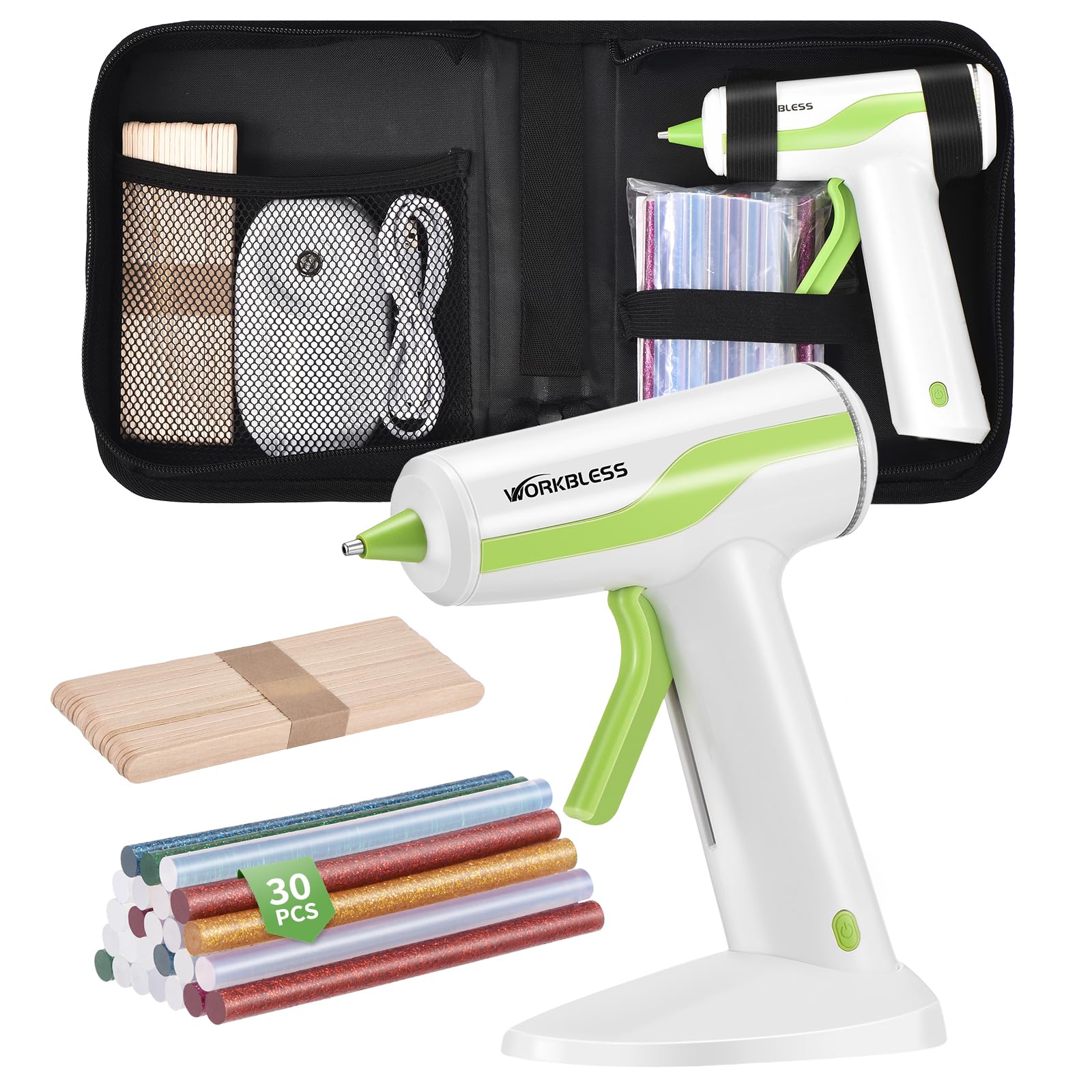 Cordless Hot Glue Gun 4V Fast Heat Colored Glue Sticks Set Case | 2Ah Battery & USB-C Rechargeable & Auto-Off Glue Gun W/ 10Pcs Wood & 30PCS 0.28" Mini Glue Stick & Case for Crafts, DIY Arts-image-23