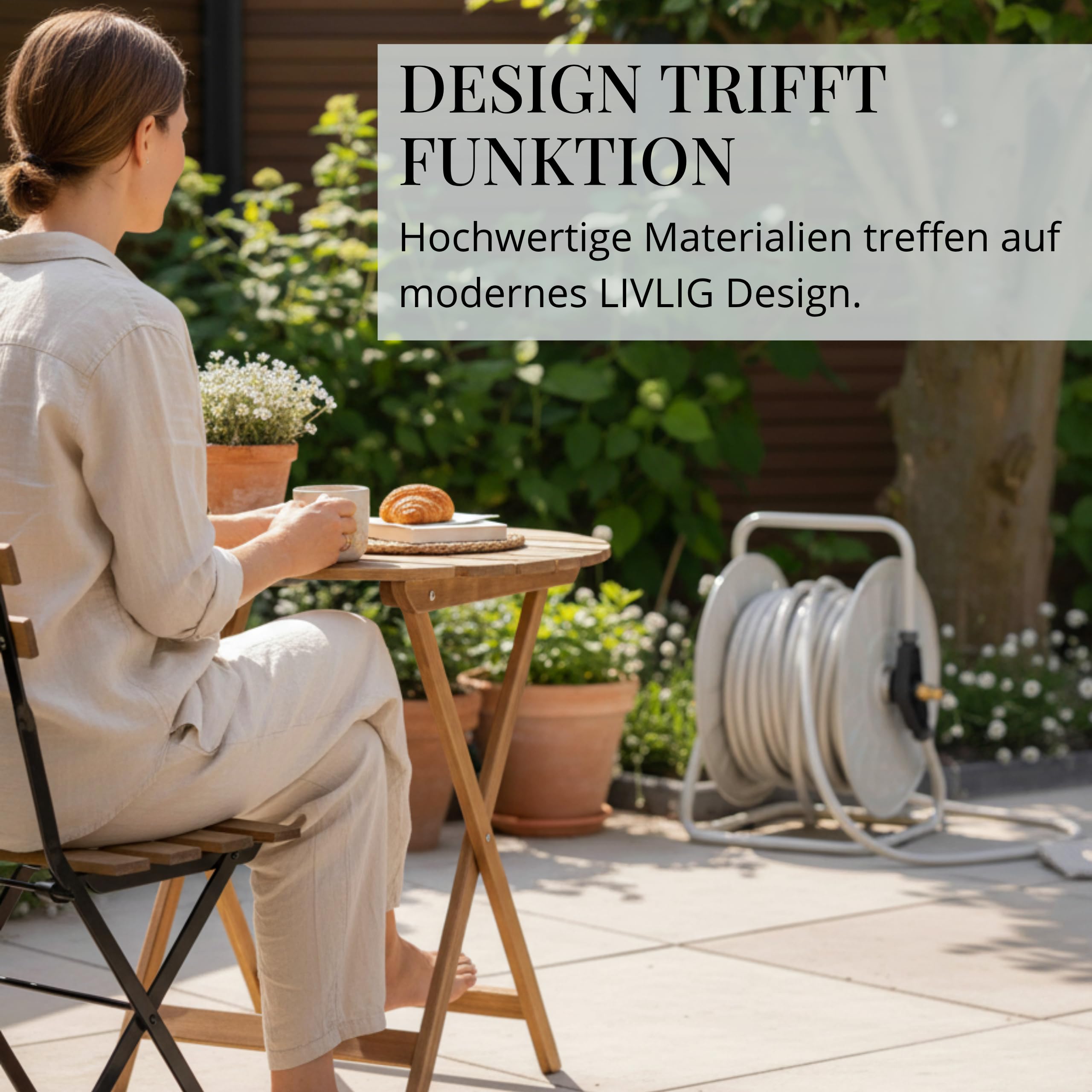 Livlig53 LIVLIG Schlauchtrommel Metall, pulverbeschichtete Gartenschlauch Trommel Made in Italy, Schlauchhalter bis zu 50m Gartenschlauch, Wandmontage & Bodenbetrieb, Greige