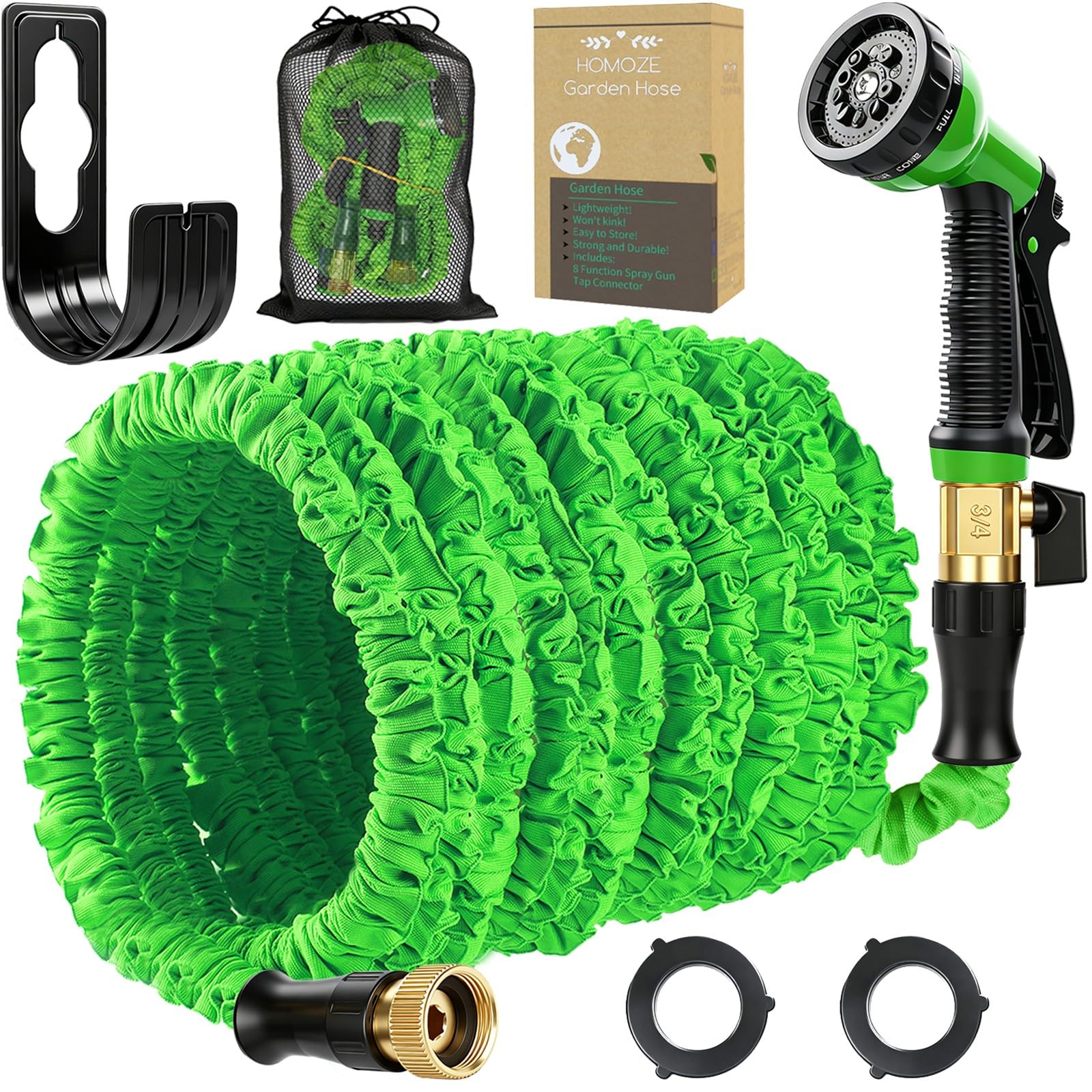 Suplong Green 100Ft Expandable Garden Hose, Expanding Hose Pipe With 1/2",3/4" Fittings,Lightweight Garden Hose Expandable With 8 Function Spray Nozzle (100Ft, )
