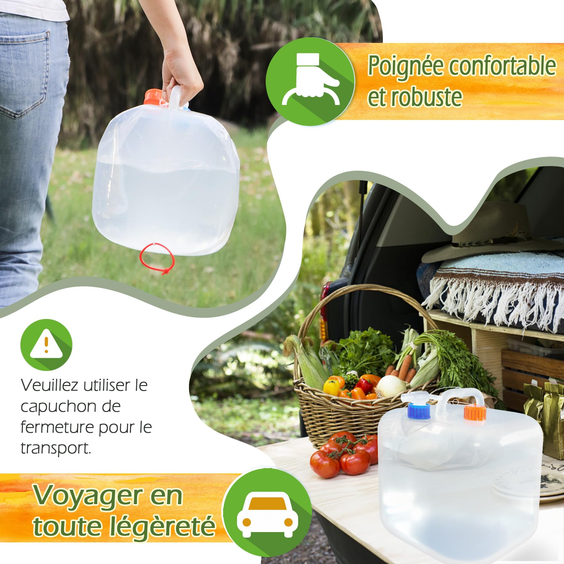 Bidon à Eau 20 litres Jerrican Extra Fort avec Bouchon Simple et Robinet Certifié Contact Alimentaire sans BPA