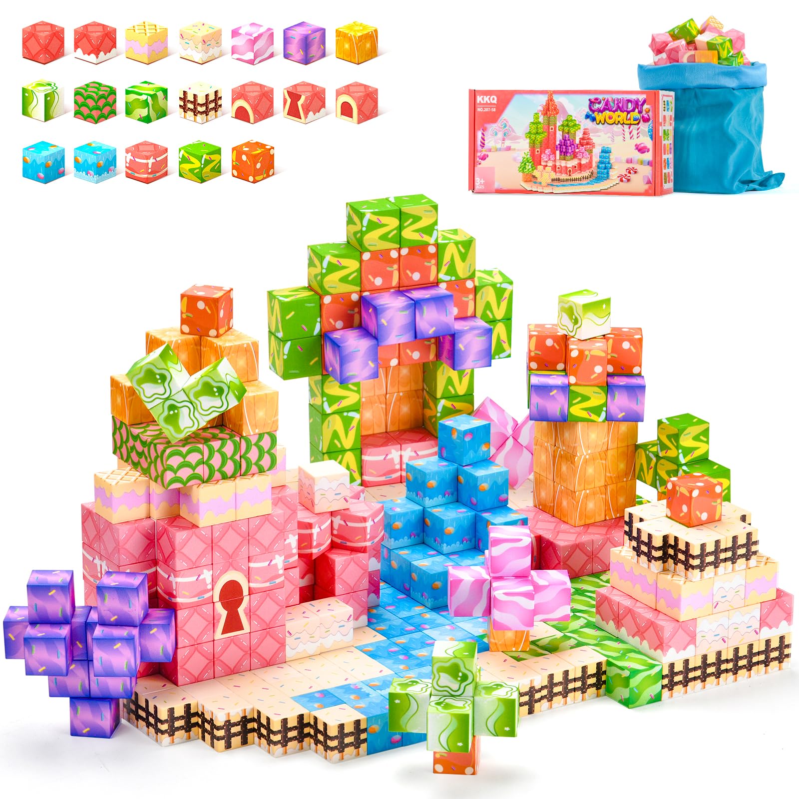 Magnetic Blocks 100PCS Magnetic Building Blocks for Kids, Candy Castle STEM Sensory Toys for Toddler,Christmas Birthday Gifts for Girls 4 5 6 7 8 Years Old