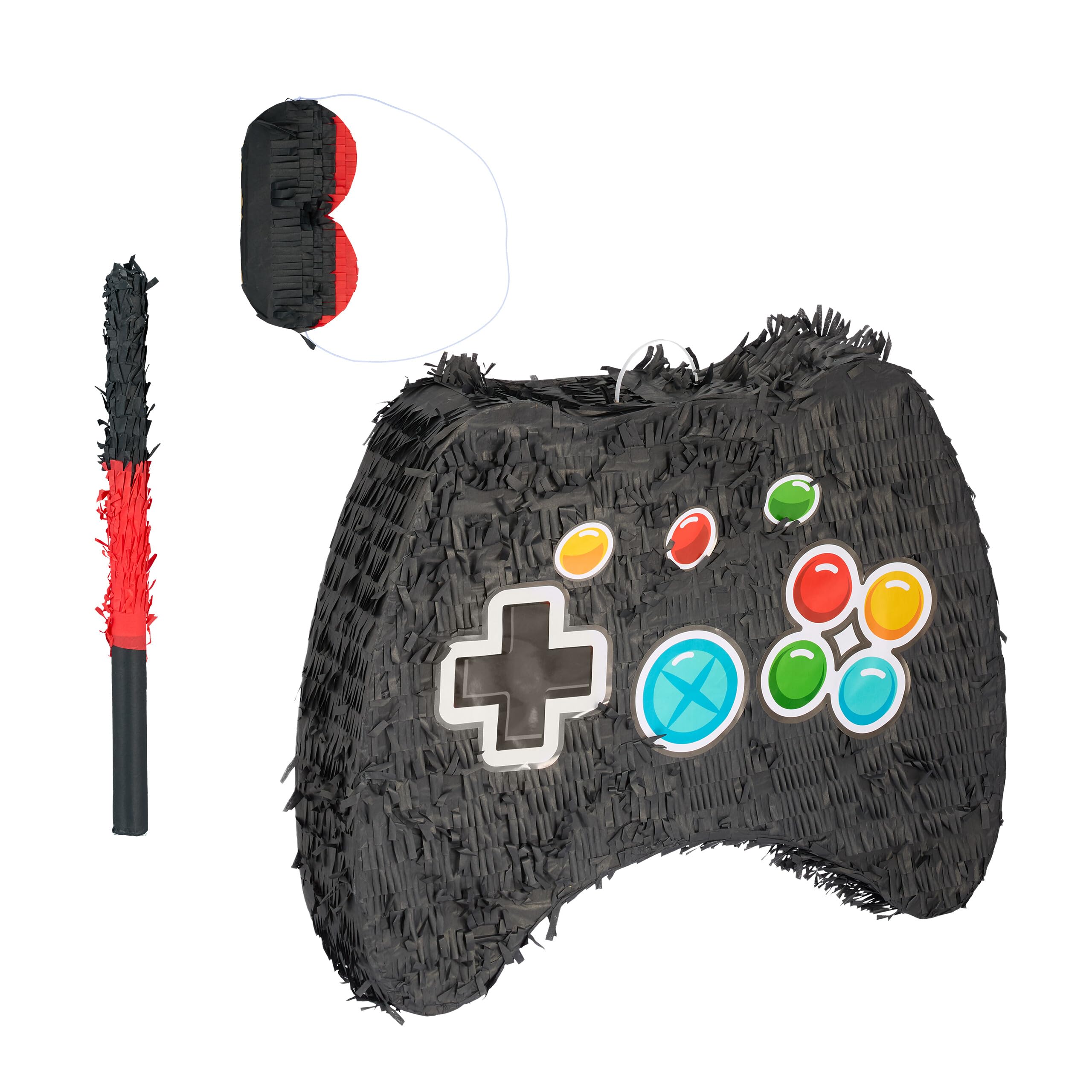 Relaxdays Piñata with Accessories, Controller Design, Hanging, for Boys & Girls, incl. Stick & Mask, Unfilled, Colourful, Cardboard, 41 x 51 x 10 cm