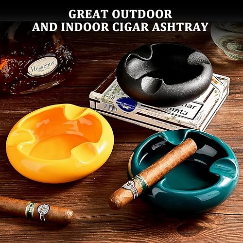 Miniatura 3 de Ceniceros de cigarros de cerámica para exteriores e interiores con 3 soportes para puros para hombres de lujo (negro escarchado)