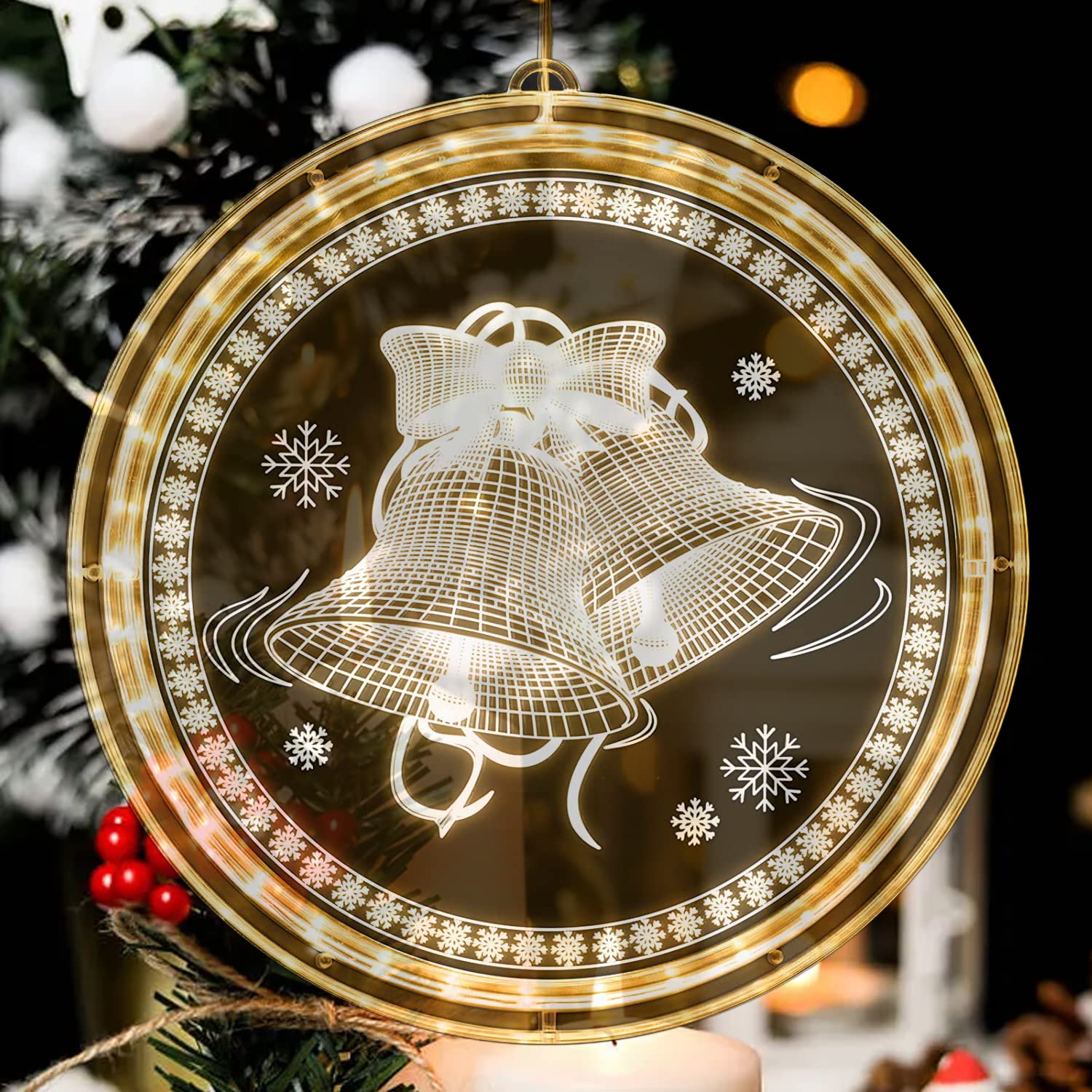 Cettkowns Christmas Windows Decorations Hanging Led 3D Lights Backdrop String Lights Battery Operated for Outdoor Indoor Windows Pathway Patio Bedroom Party Holiday Wall Warm White