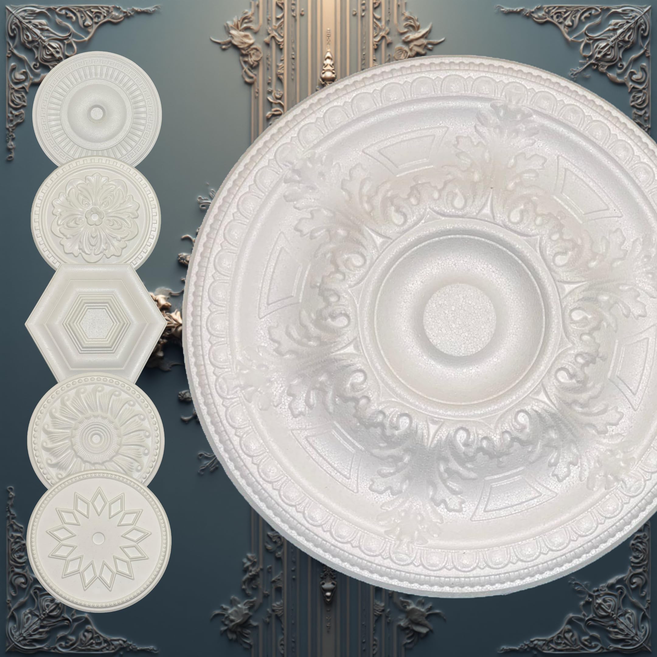 WOLDECOR Elegant Polystyrene Ceiling Rose, Decorative Ceiling Medallion Moulding, Lightweight Coving for Ceilings, Easy to Install Ceiling Decoration for Home & Living Room (Windy-38cm)