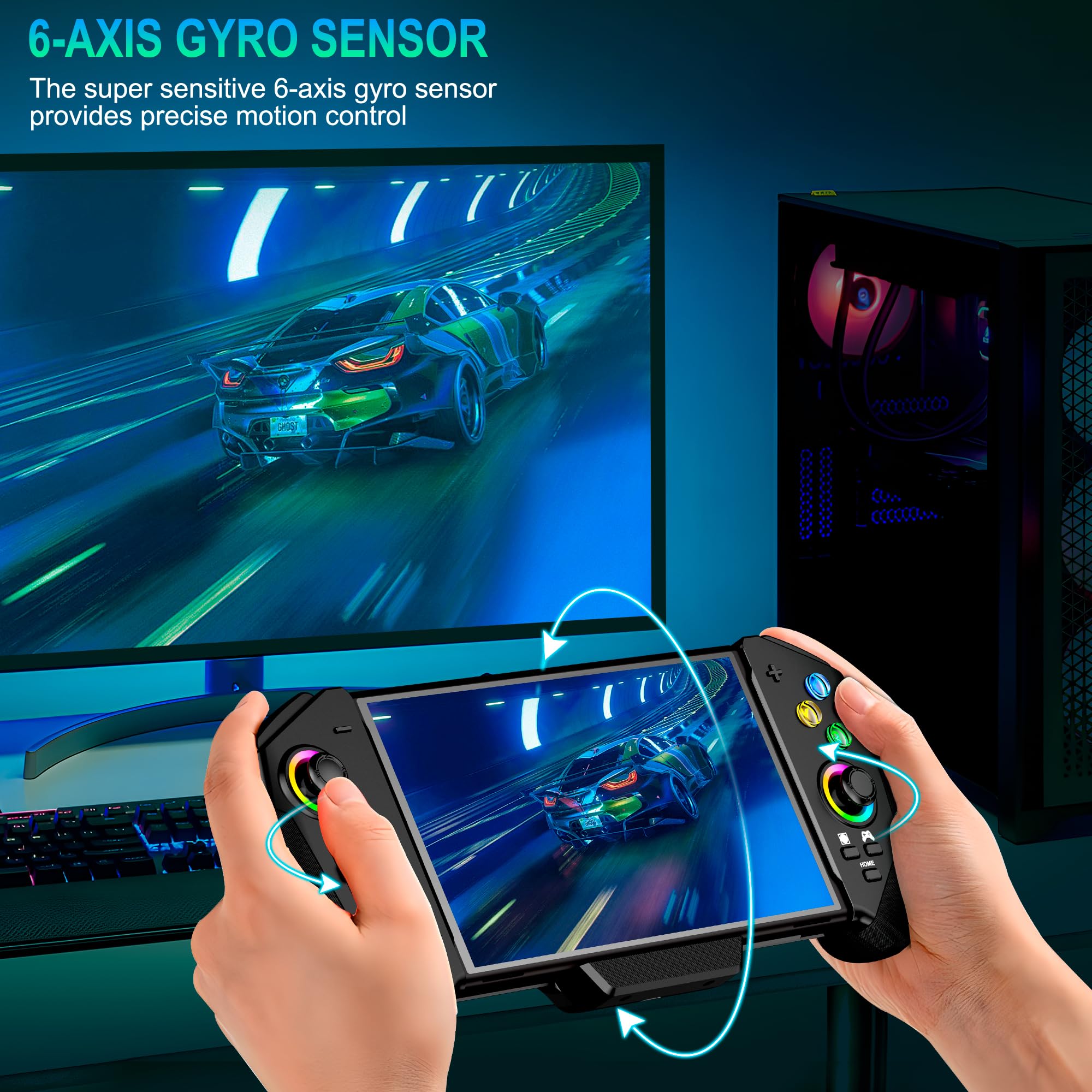 MystNova Ulepszony kontroler joysticka z efektem Halla do Nintendo Switch/OLED – bez dryfu, przewodowy kontroler Pro z oświetleniem LED, miejscem na karty do gier i ergonomicznym uchwytem (czarny)