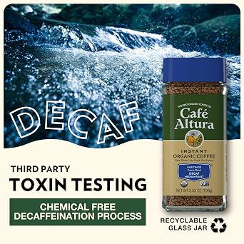 Cafe Altura Decaf Freeze Dried Instant Organic Coffee, 3.53 oz Jar (Pack Of 6)