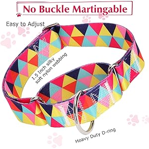 Wide Martingale Dog Collar - Heavy-Duty Escape-Proof Training Collar for Medium, Large & XL Dogs | Big & Thick No Pull Adjustable Design (Colored Triangle XL)