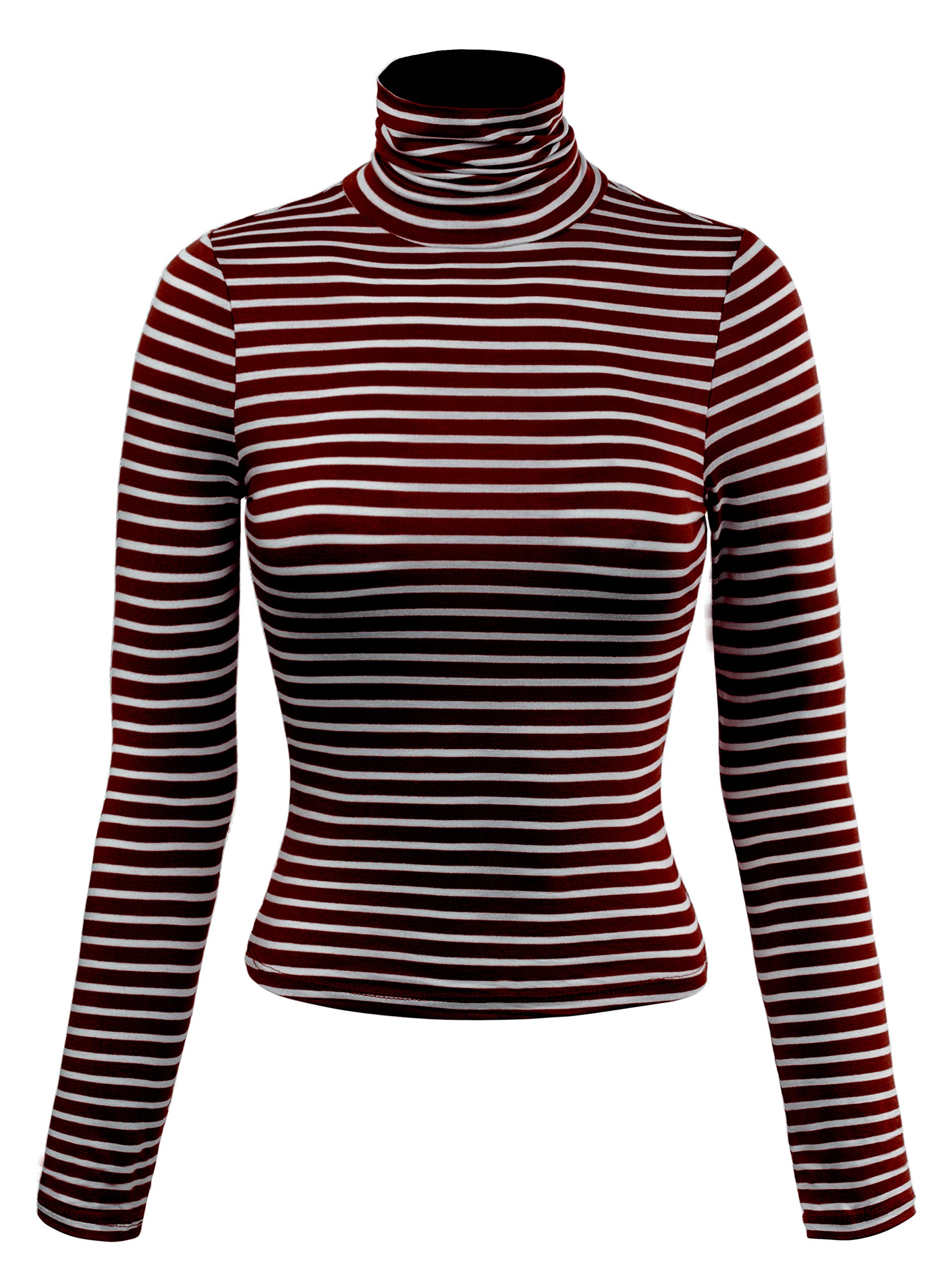 MixMatchy Women's Casual Turtleneck Long Sleeve Striped Crop Shirts Sweaters Fall Winter Fashion