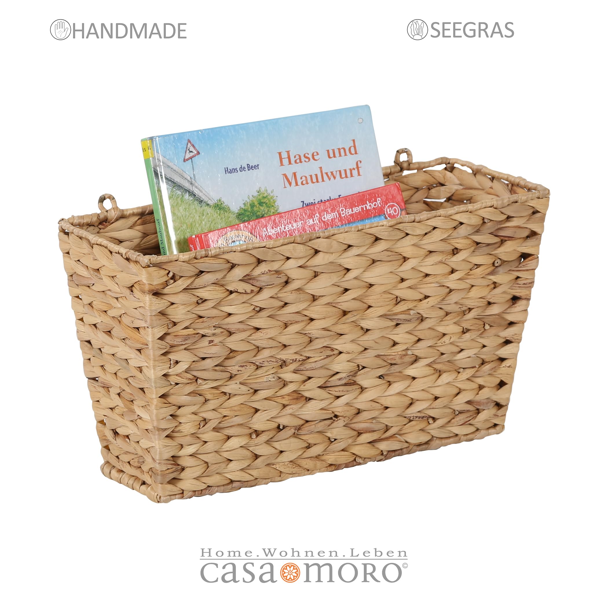 Wandkorb Aufbewahrungskorb Hängekorb Organizer Badezimmer Flur Küche geflochten aus Wasserhyazinthe Seegras Natur Boho Scandi Zella IN40