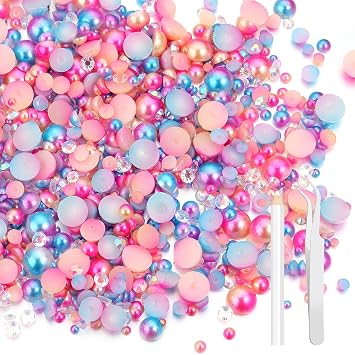 100g Flatback Pearls and Rhinestones,Mix 3-10mm Pearl Rhinestones for Crafts Tumblers Shoes Face Nail ArtColourful