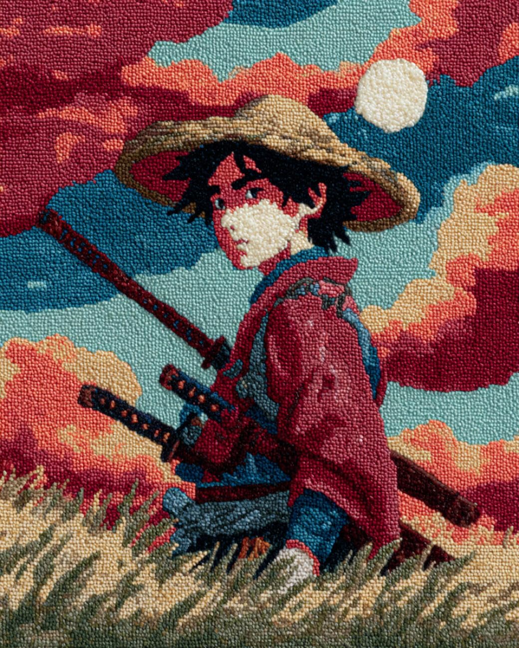 AMBATTERY Latch Hook Rug Kit Anime Samurai 85x115cm