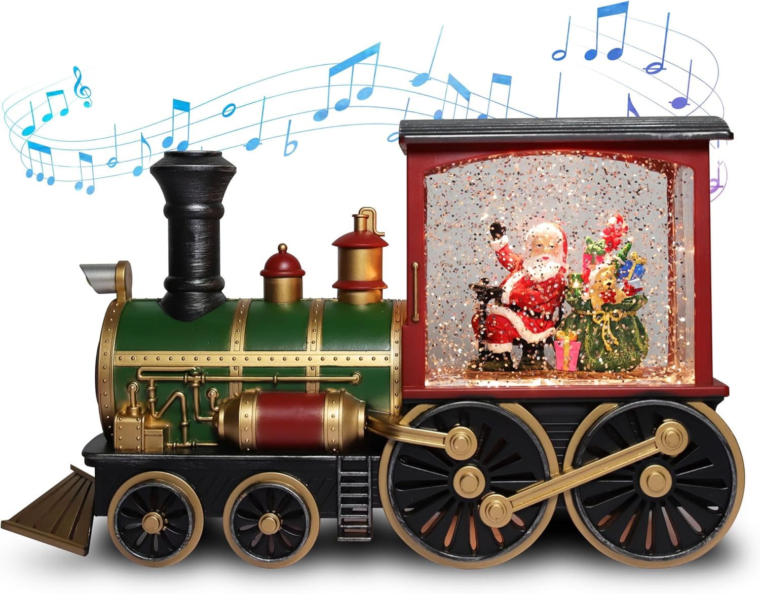LAMPHOME Music Lighted Train Snow Globe Lantern Water Snowing Glittering Battery Operated with Timer, Christmas Santa Claus Musical Lighted Home Decoration and Gift
