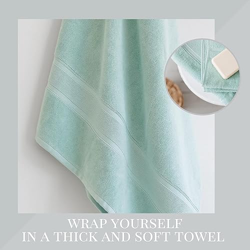 Miniatura 7 de LUZIA Juego de toallas de 8 piezas, 100% algodón turco, calidad premium, 2 toallas de baño, 2 toallas de mano y 4 paños (verde glaciar)