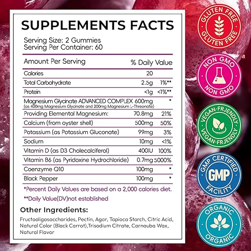 Miniatura 2 de Gominolas de glicinato de magnesio CNFHDI 600mg, gomitas masticables de L-treonato de magnesio sin azúcar para hombres y mujeres, apoya la rutina