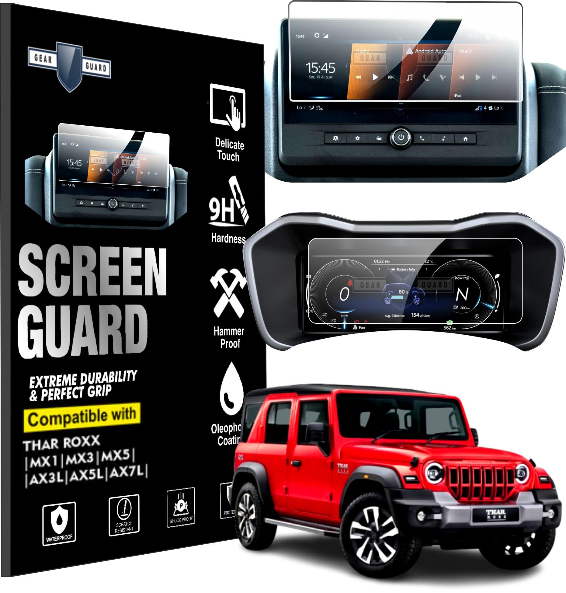 RGY Screen Guard For Mahindra Thar Roxx 10.25" inch Infotainment System with Digital Instrument Cluster (MID) Protection Film - Clear-image-40