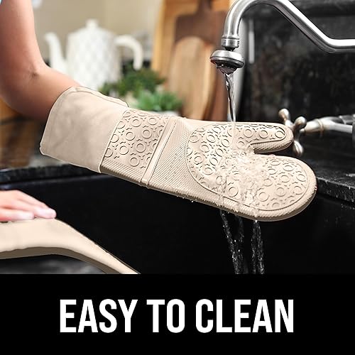 Miniatura 6 de HOMWE - Manopla de horno profesional y extralarga de silicona, guantes de horno con forro acolchado, agarraderas resistentes al calor, guantes