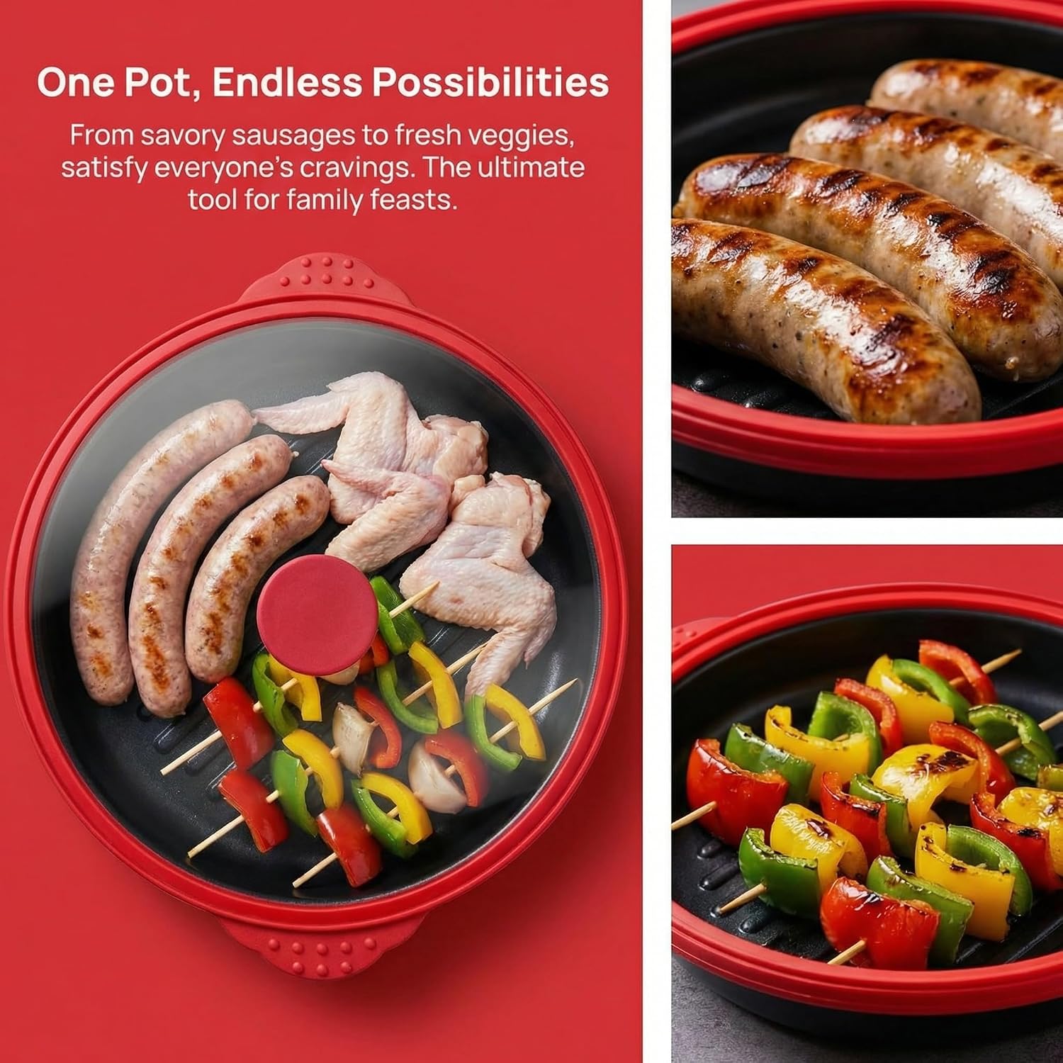 Microwave oven baking tray, round pot with lid, grilled sausage, chicken wings, steak, multi ingredient special, fuel-efficient, lock fresh, non stick pot
