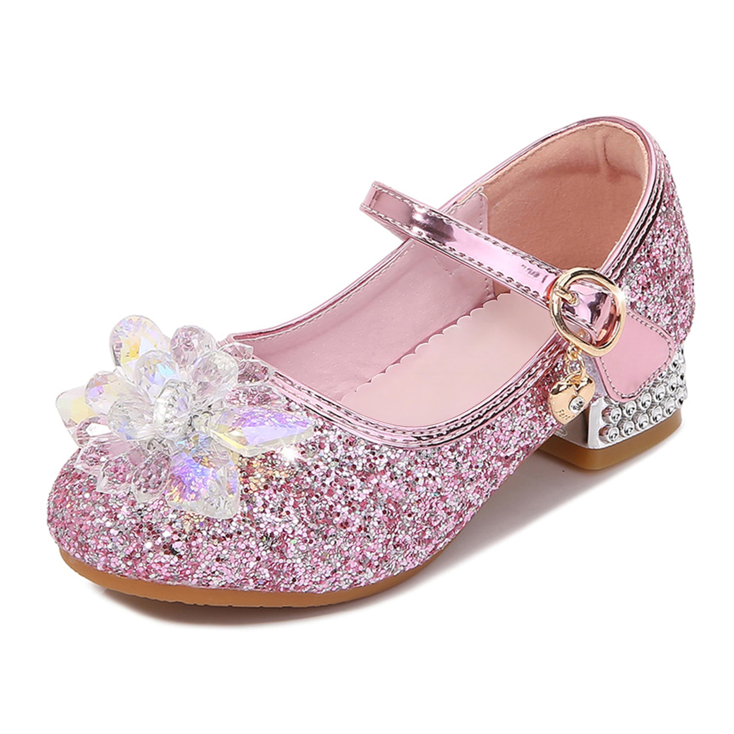 Chaussures de Princesse pour Fille Talon Haut Paillettes Antidérapant Sandales Mariage Rose 25 EU