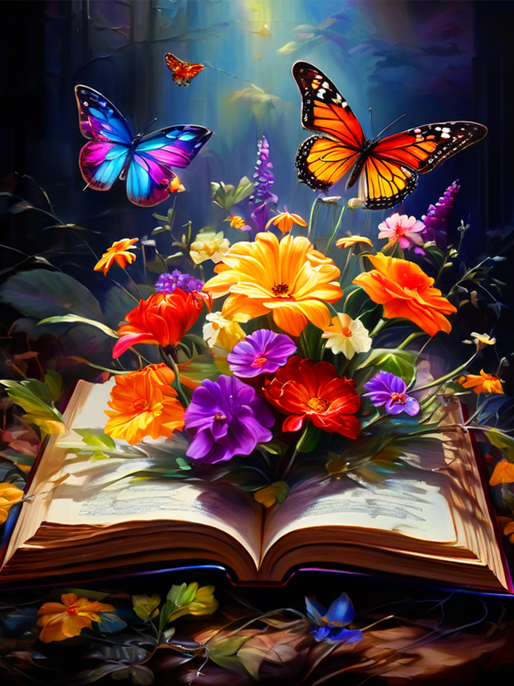 Flowers Diamond Painting Kits for Adults - 5D Butterfly Diamond Art Kits for Beginners, DIY Round Diamond Painting Flowers Art Crafts, are Great for