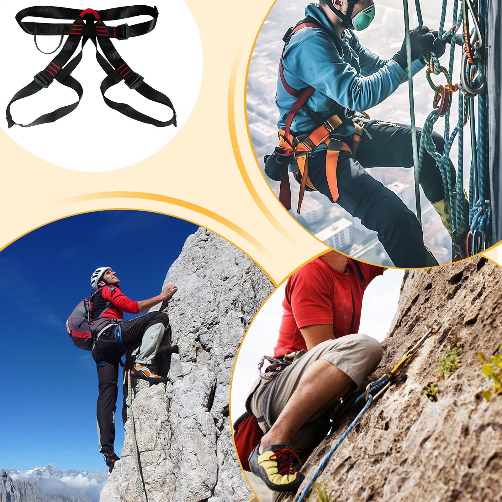 Arnés De Escalada Para Hombres | Arnés de Seguridad para Escalada de Medio Cuerpo,Equipo De Protección Reforzado Para Construcción, Rapel Y Montañismo