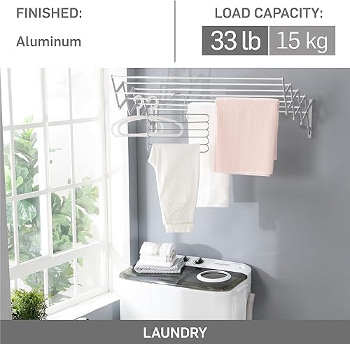 Miniatura 2 de Escurridor de ropa de montaje en pared  Estante de secado de pared expandible de aluminio con 8 varillas  Ideal para lavandería, baño, balcón,
