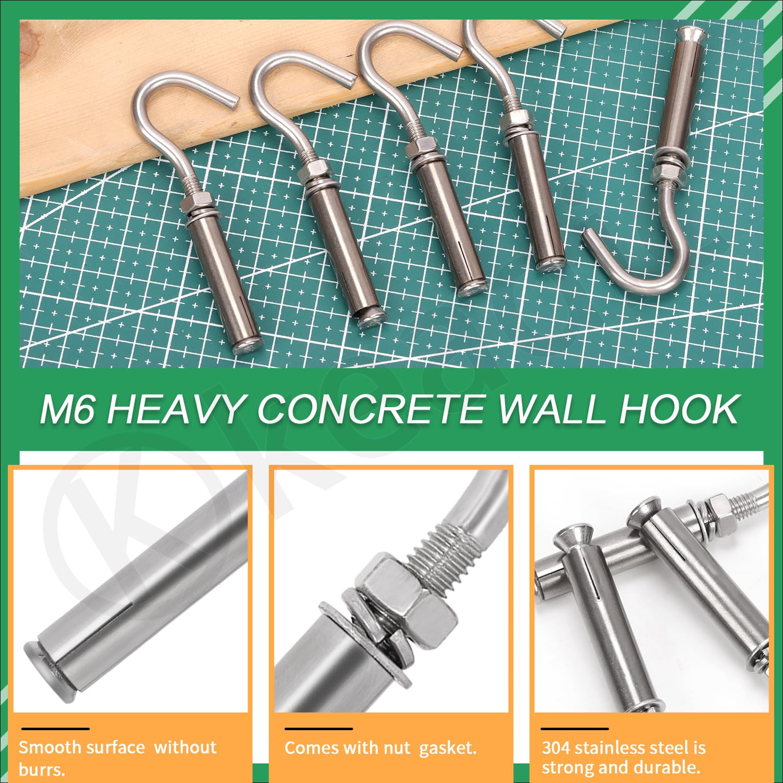 Keadic 6Pcs M6 Expansion Hook,304 Stainless Steel Concrete Wall Hook - Image 3