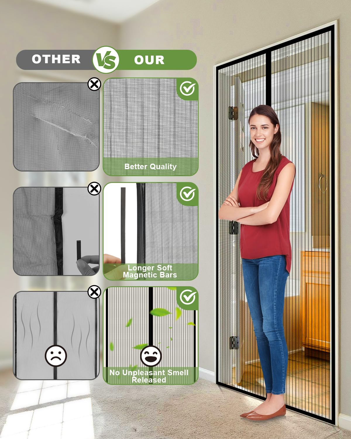 Auxmir Zanzariera Magnetica 120 x 240CM, Tenda Zanzariera Porta Ingresso Cortile, Anti Insetti Traspirante Chiusura Automatica con 32 Magneti Rete