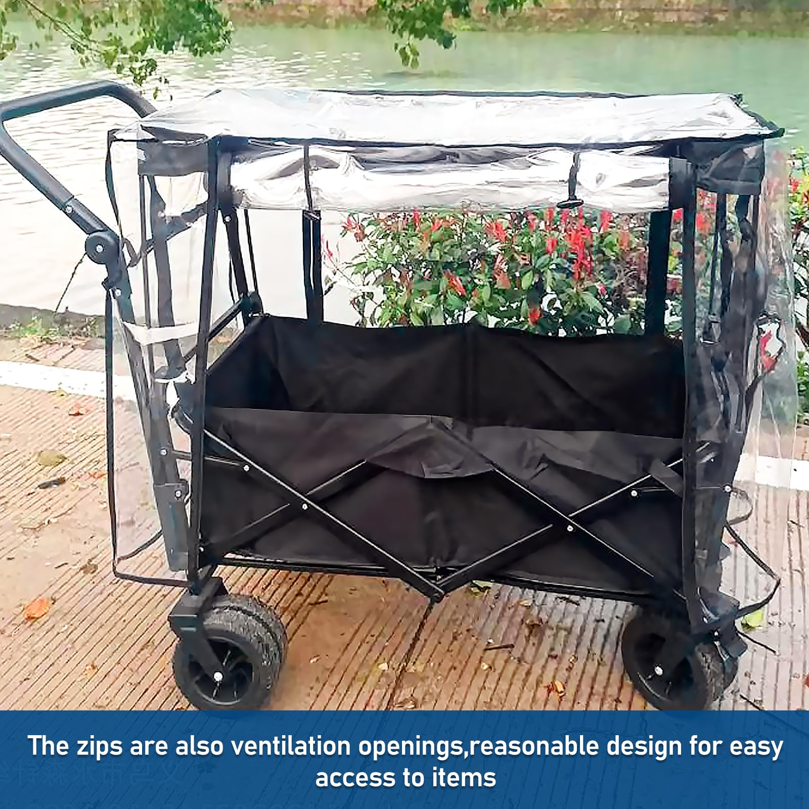 Universal Bollerwagen Regenschutz Transparent | Regenverdeck Wasserdichtes Bollerwagen Zubehör, Leicht & Faltbar (100-120cm)
