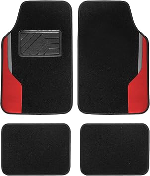 TLH Universal Fit Red Color-Block سجادة أرضية ماتس مجموعة كاملة مع جلد صناعي للسيارات والكوبيه وسيارات الدفع الرباعي الصغيرة