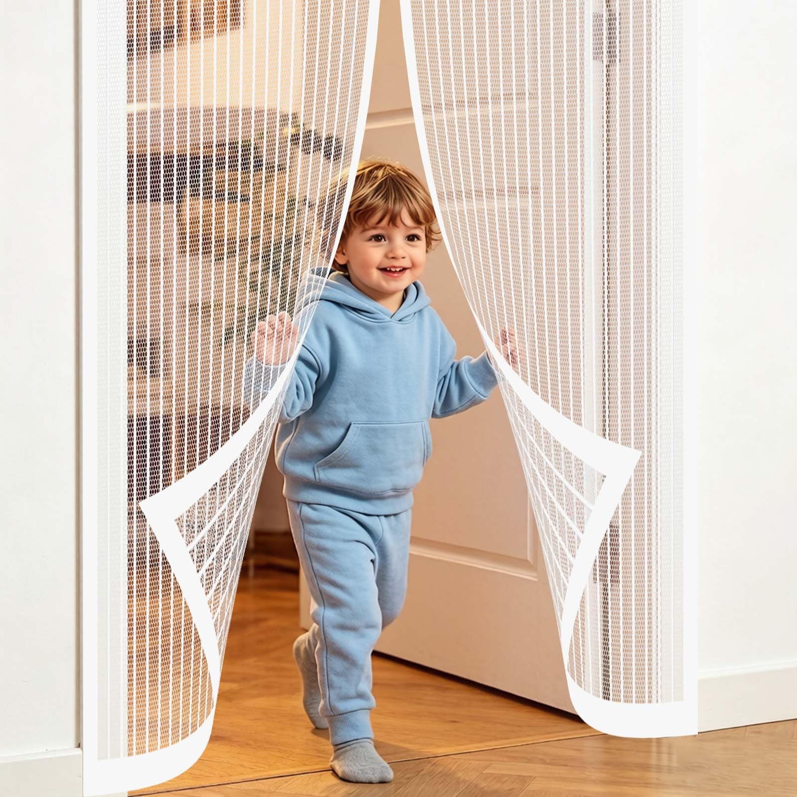 Moustiquaire Porte 178 x 204 cm Fermeture Automatique Aimantée, Sans Perçage Rideaux Aimantée Sans Percage Moustiquaires Ementer Aimanté pour Balcon, Terrasse, Blanc